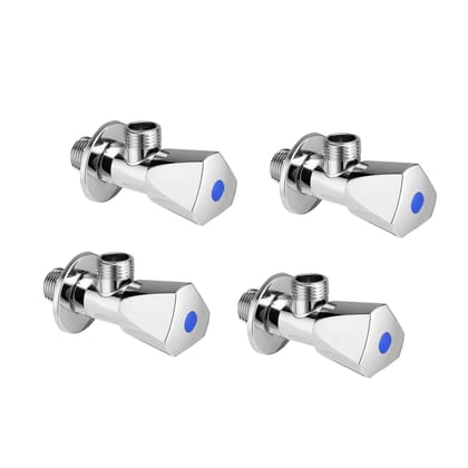 Orvos Angle Valve, Triangular, Premium 304 Stainless Steel Chrome Plated Body with Full Brass Cartridge Inside, Set of 4, for Hot & Cold Supply to Geysers, Sinks, Basins and Flush Tanks