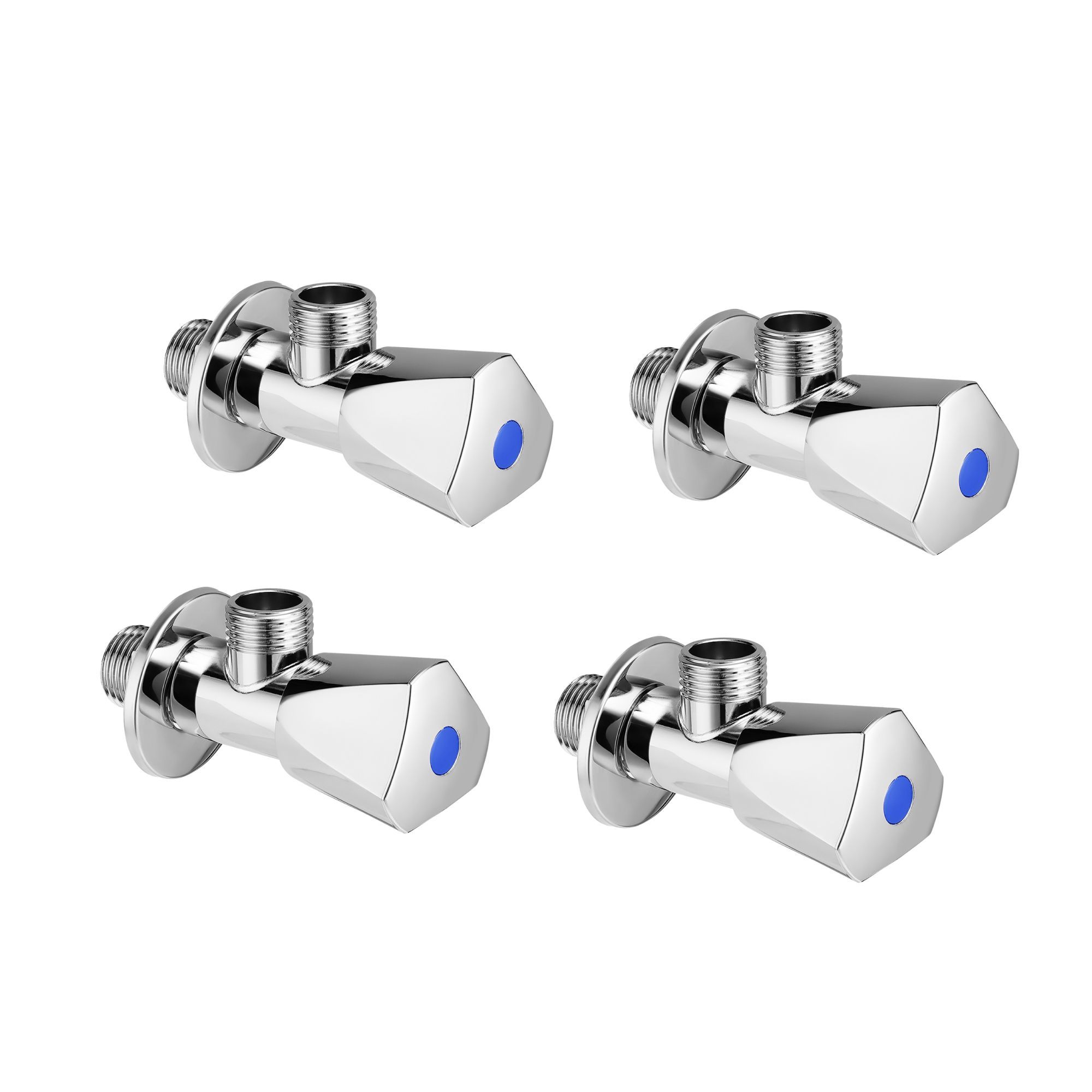 Orvos Angle Valve, Triangular, Premium 304 Stainless Steel Chrome Plated Body with Full Brass Cartridge Inside, Set of 4, for Hot & Cold Supply to Geysers, Sinks, Basins and Flush Tanks