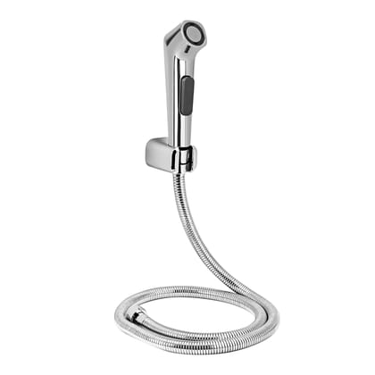 Orvos Health Faucet, modern squeeze button, ABS Outer Body with brass insert, with 1.25 meter flexible SS 304 shower hose and wall hook, Jet Spray for high end luxury toilets