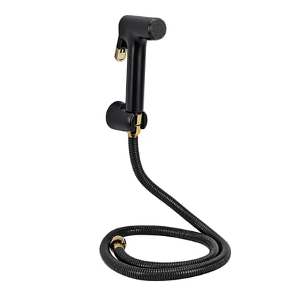 Orvos Health Faucet, Golden Black, ABS Outer Body with brass insert, with 1.25 meter flexible stainless steel shower hose and wall hook, Jet Spray for high end luxury toilets