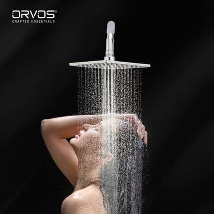 Orvos Overhead Shower, Elegant square design, with touch clean nozzles, Hiqh quality Stainless Steel, with salt tested chrome plating, 8x8 inches, for high end luxury bathrooms