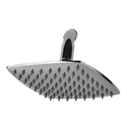 Orvos Overhead Shower, Kosi, modern curved design, with touch clean nozzles, Hiqh quality Stainless Steel, with salt tested chrome plating, 6x6 inches, for high end luxury bathrooms