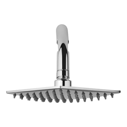 Orvos Overhead Shower, Kosi, modern curved design, with touch clean nozzles, Hiqh quality Stainless Steel, with salt tested chrome plating, 8x8 inches, for high end luxury bathrooms