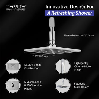 Orvos Overhead Shower, Futuristic maze design, Hiqh quality Stainless Steel, with salt tested chrome plating, 4x4 inches, head only, for high end luxury bathrooms Orvos Overhead Shower, Futuristic maze design, Hiqh quality Stainless Steel, with salt tested chrome plating, 4x4 inches, head only, for high end luxury bathrooms