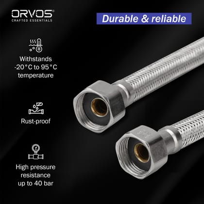 Orvos Connection Pipe, Premium 304 Stainless Steel, 30 inches, for hot & cold supply to geysers, sinks, basins and flush tanks, Set of 2