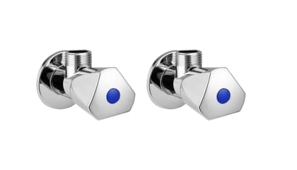 Orvos Angle Valve, Triangular, Premium 304 Stainless Steel Chrome Plated Body with Full Brass Cartridge Inside, Set of 2, for Hot & Cold Supply to Geysers, Sinks, Basins and Flush Tanks Orvos Angle Valve, Triangular, Premium 304 Stainless Steel Chrome Plated Body with Full Brass Cartridge Inside, Set of 2, for Hot & Cold Supply to Geysers, Sinks, Basins and Flush Tanks