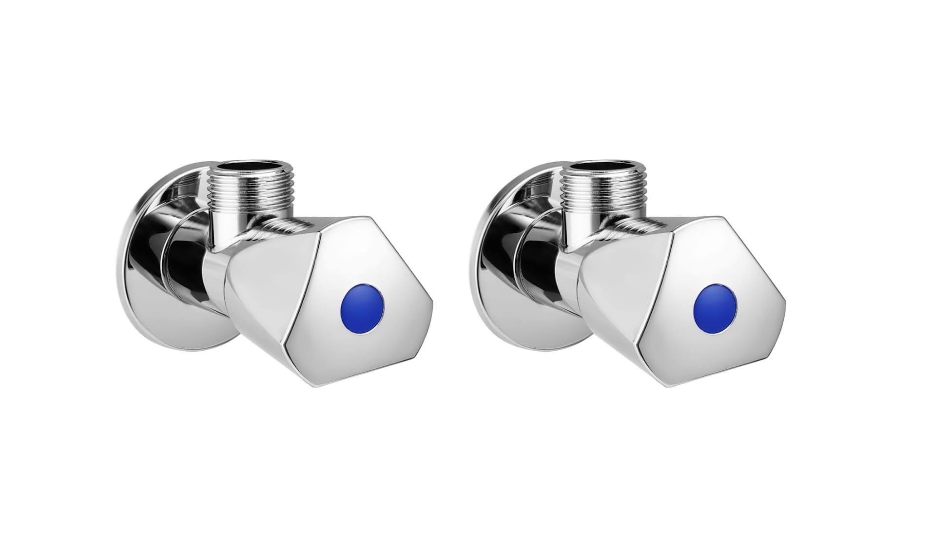 Orvos Angle Valve, Triangular, Premium 304 Stainless Steel Chrome Plated Body with Full Brass Cartridge Inside, Set of 2, for Hot & Cold Supply to Geysers, Sinks, Basins and Flush Tanks