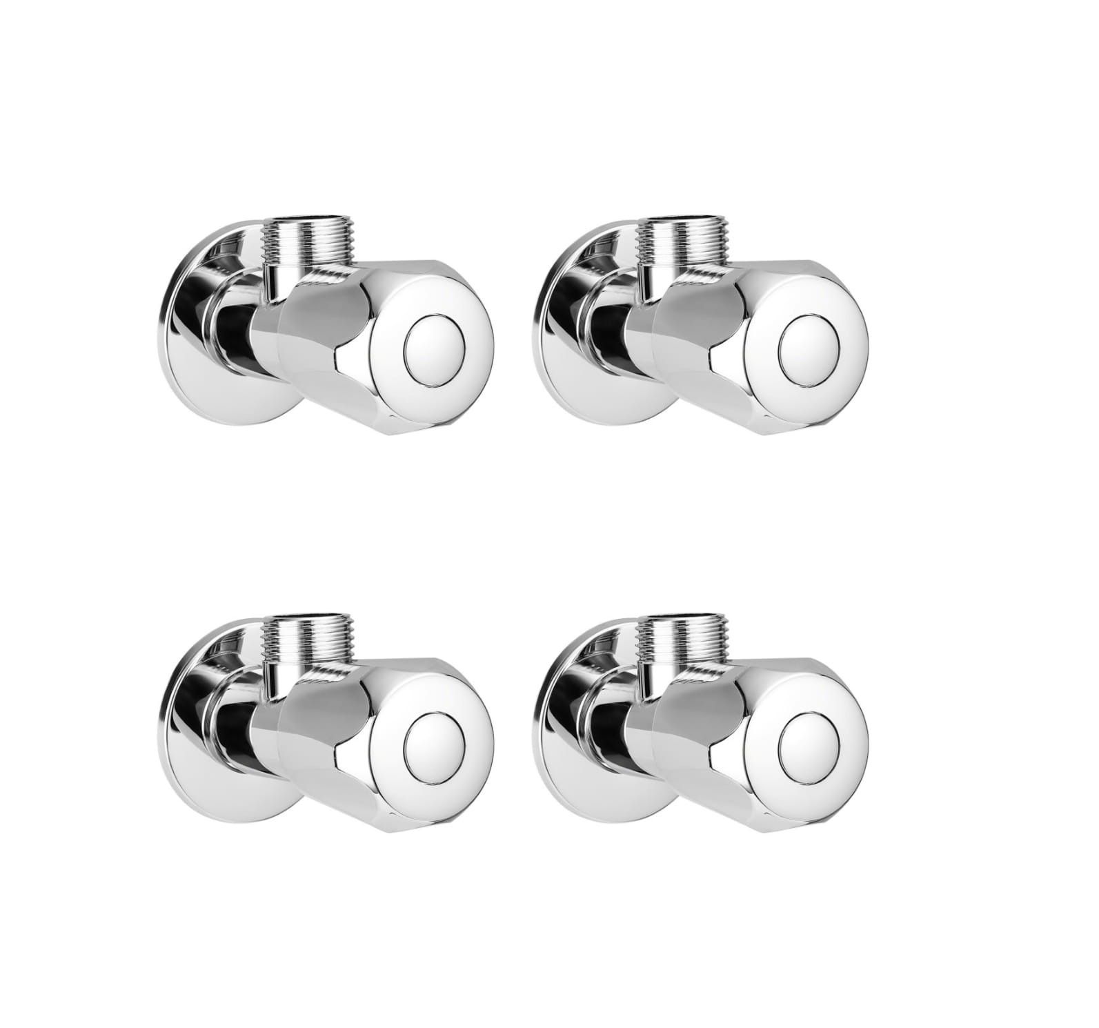 Orvos Angle Valve, Hexagonal, Premium 304 Stainless Steel Chrome Plated Body with Full Brass Cartridge Inside, Set of 4, for Hot & Cold Supply to Geysers, Sinks, Basins and Flush Tanks