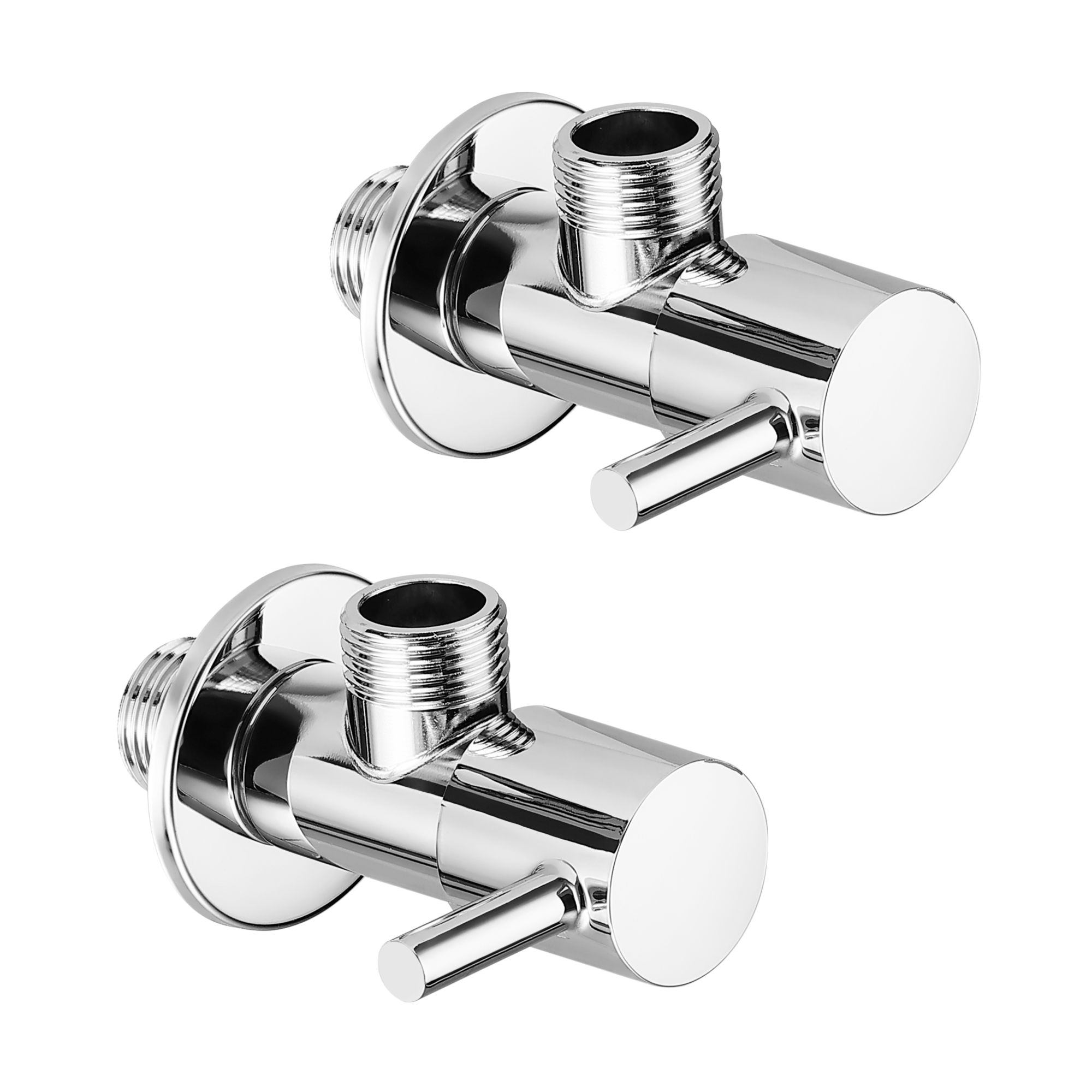 Orvos Angle Valve, Rounded, Premium 304 Stainless Steel Chrome Plated Body with Full Brass Cartridge Inside, Set of 2, for Hot & Cold Supply to Geysers, Sinks, Basins and Flush Tanks