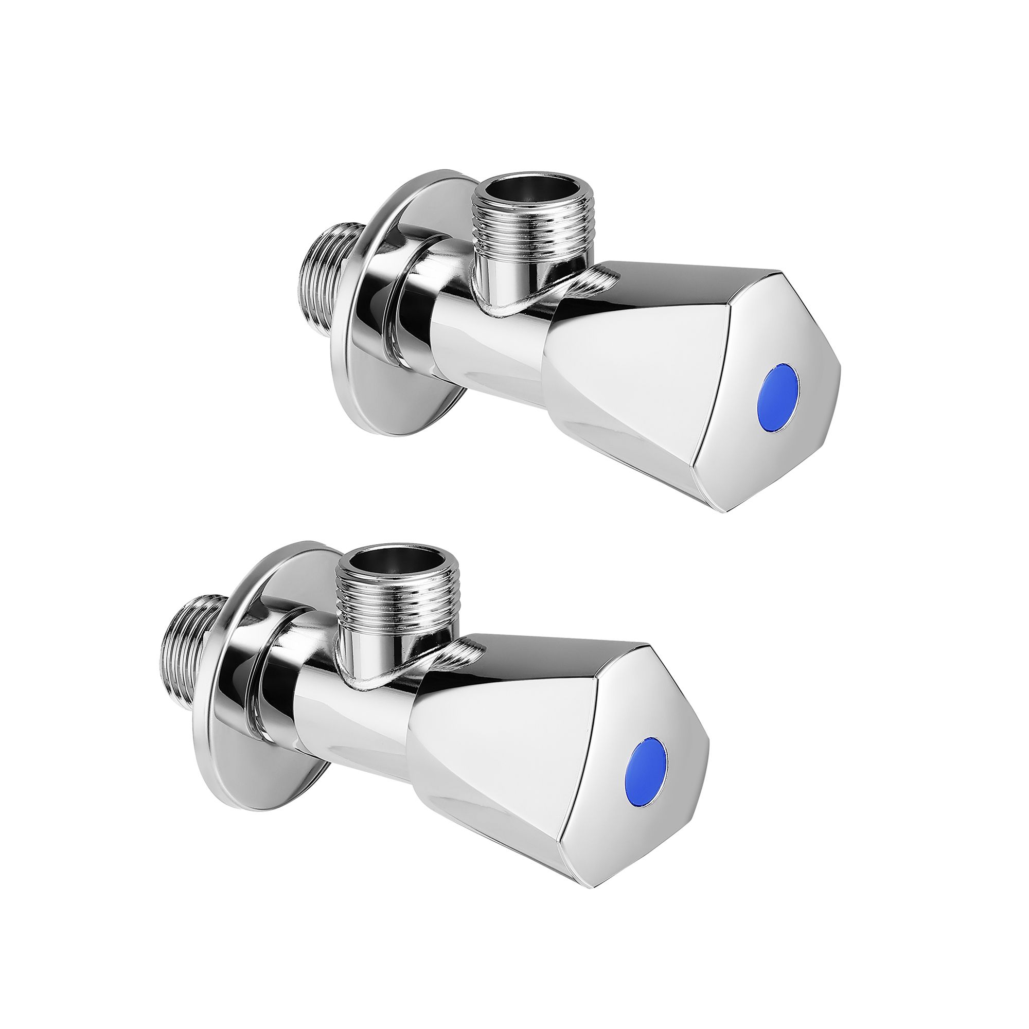 Orvos Angle Valve, Triangular, Premium 304 Stainless Steel Chrome Plated Body with Full Brass Cartridge Inside, Set of 2, for Hot & Cold Supply to Geysers, Sinks, Basins and Flush Tanks