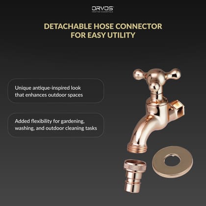Orvos Water Tap, Monarch, Full Brass Faucet, Royal Golden Color, for Gardens, Watering Plants, and Outdoor Washing Machines
