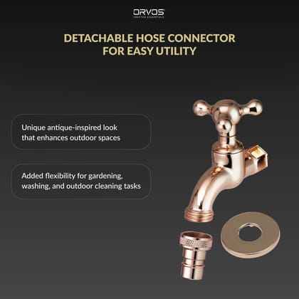 Orvos Water Tap, Monarch, Full Brass Faucet, Royal Golden Color, for Gardens, Watering Plants, and Outdoor Washing Machines