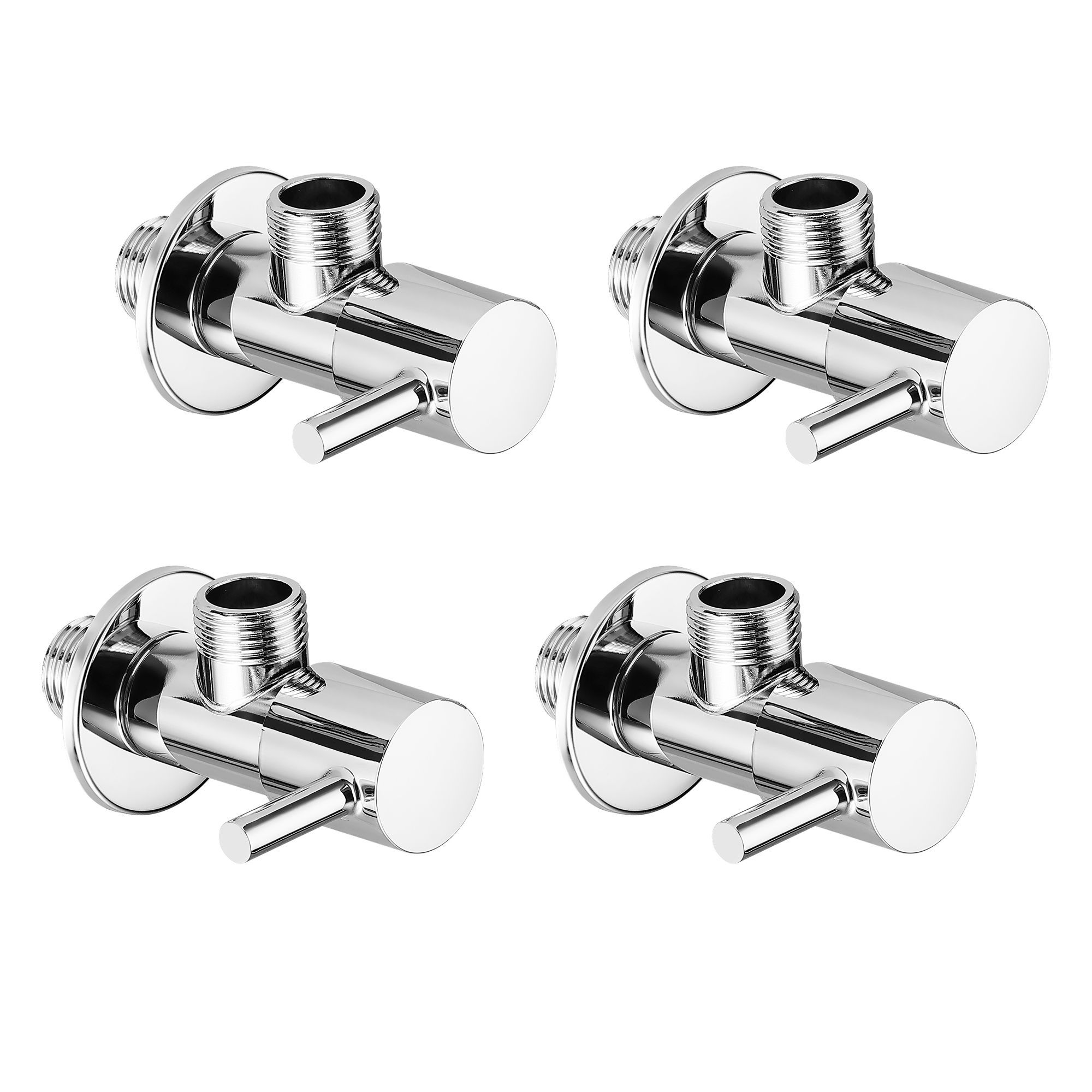 Orvos Angle Valve, Rounded, Premium 304 Stainless Steel Chrome Plated Body with Full Brass Cartridge Inside, Set of 4, for Hot & Cold Supply to Geysers, Sinks, Basins and Flush Tanks