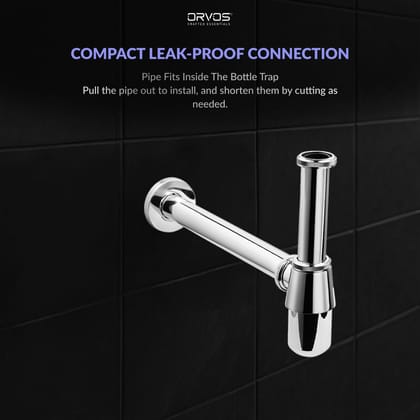 Orvos Bottle Trap, Brass Body with Stainless Steel Pipes, Curved, for Sinks and Wash Basins