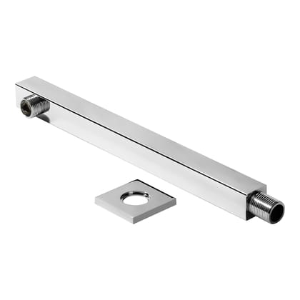 Orvos Shower arm, straight square, Premium 304 Stainless Steel grade, with salt tested chrome plating, 12 inches, for front fit showers in high end luxury bathrooms