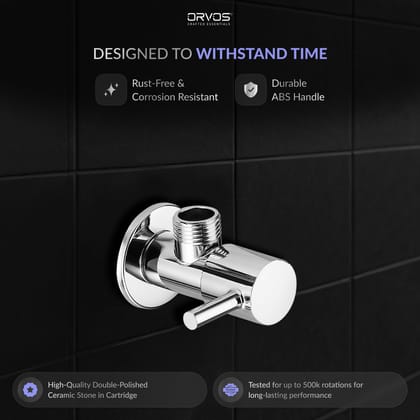 Orvos Angle Valve, Rounded, Premium 304 Stainless Steel Chrome Plated Body with Full Brass Cartridge Inside, Set of 1, for Hot & Cold Supply to Geysers, Sinks, Basins and Flush Tanks