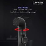 Orvos Premium Health Faucet, Swivel, ABS Outer Body with Brass Pin Inside, Black Color, with Black and Golden 1 to 1.2 Meter Extendable SS 304 Shower Hose and Wall Hook, 360 Degree Rotatable Top - Image 7