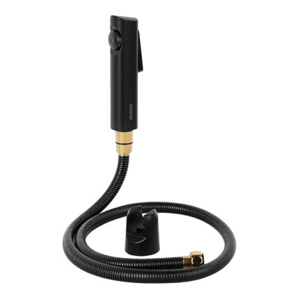 Orvos Health Faucet, Aura, ABS Outer Body with Brass Pin Inside, Black Color, with Black and Golden 1 to 1.2 Meter Extendable SS 304 Shower Hose and Wall Hook, Jet Spray for High End Luxury Toilets