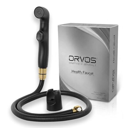 Orvos Premium Health Faucet, Swivel, ABS Outer Body with Brass Pin Inside, Black Color, with Black and Golden 1 to 1.2 Meter Extendable SS 304 Shower Hose and Wall Hook, 360 Degree Rotatable Top